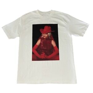 Beyonce T Shirt M White Cowboy Carter Tour‎ Merch Los Angeles NEW *hole, spots